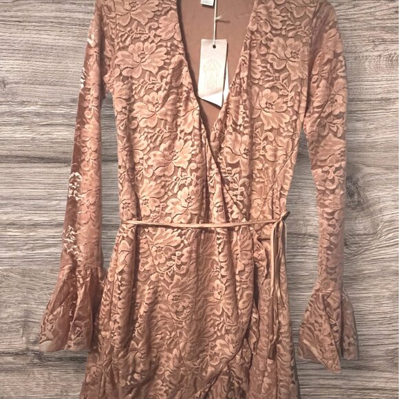 Free People We Are HAH Wrap Star Dress Sz XS Womens Pink Lace Wrap Around Tie Dr - Picture 6 of 11
